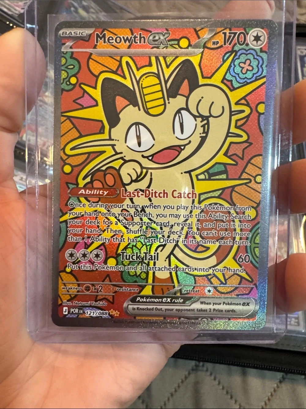 Pokemon Meowth ex Card - Yellow, Orange, Red Holo Art